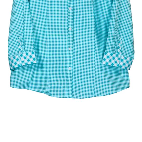 Chico's Women's Blouse Button Up Blue White Check Plaid Long Sleeve Top 2 L/12 - Picture 5 of 9